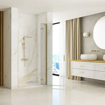 Sprchové dveře Jednokřídlé sprchové dveře REA HUGO 100 cm + stěnový profil s magnet. těsněním, zlaté kartáčované/transparent - bez vaničky