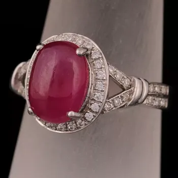 Prsten Stříbrný prsten s přírodním rubínem a zirkony Ag 4,2 g 56