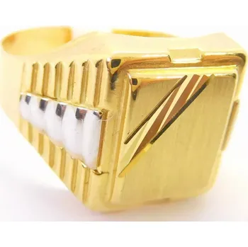 Prsten Klenoty Budín Pánský zlatý gravírovaný masivní prsten z bílého a žlutého zlata vel. 69 585/4,09gr HK1265 (Klenoty Budín Pánský zlatý gravírovaný masivní prsten z bílého a žlutého zlata vel. 69 585/4,09gr HK1265)