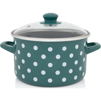 Hrnec Metalac Zelený puntík, Hrnec se skl. poklicí 22 cm, 5 l, černý vnitřek