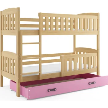 Dětská postel SMB Dětská patrová postel se šuplíkem JAKE 3, 90x190 cm Dekor: Borovice, Barva šuplíku: Růžová
