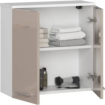 Koupelnový nábytek Závěsná skříňka W 60 cm FIN 2D - bílá-cappuccino lesk