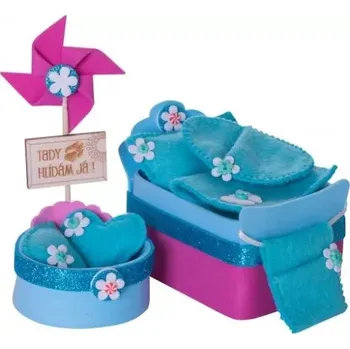 Doplněk pro panenku Nábytek do domečku pro panenky s postýlkou, Růžová s modrou