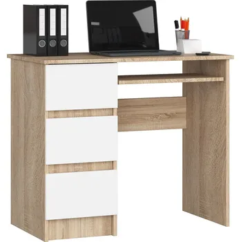 Psací stůl POČÍTAČOVÝ STŮL A-6 90 cm LEVÝ PK SONOMA / BÍLÝ