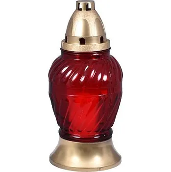 Svíčka Svíčka hřbitovní Proužky 80g 25cm červené sklo s plastovým víčkem