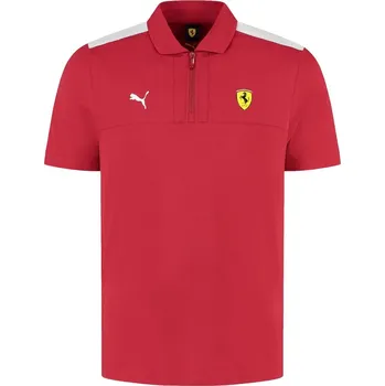 Pánské tričko Ferrari F1 2025 pánské polo tričko s bílými pruhy - červené Velikost: XL