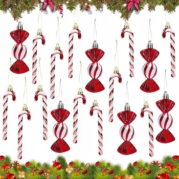 Vánoční dekorace VÁNOČNÍ BAŇKY BONBÓNY BAREVNÝ PŘÍVĚSEK OZDOBA PLASTOVÝ VÁNOČNÍ STROMEČEK 18KS