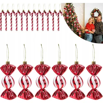 Vánoční dekorace 18 x VÁNOČNÍ BAŇKY Cukrové tyčinky na vánoční stromeček vánoční baňky na stromeček - Přívěsky