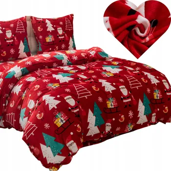 Povlečení Povlečení 220x200 Hvězdičky Stromečky Červené Plyšové