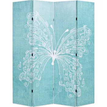 Paraván Paraván z masivního jedlového dřeva, modrý, 160 x 170 cm, motýl