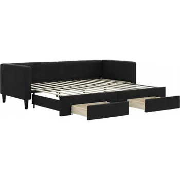 Pohovka Černá rozkládací pohovka 2 v 1 se zásuvkami, rozměry 223 x 90 x 68 cm