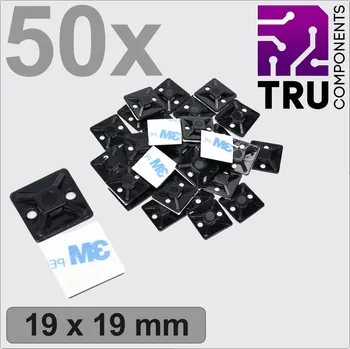 Stahovací páska TRU COMPONENTS T24CA066 úchytka samolepicí, šroubovací TC-12888536 4cestný vstup pro provlečení černá 50 ks
