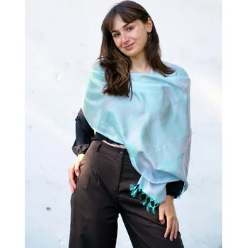 Šála Hedvábná šála z Váránasí světle zeleno-světle růžová