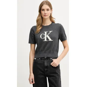 Bavlněné tričko Calvin Klein Jeans dámské, šedá barva, LV044E306G 90X, vel. S
