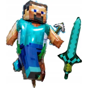 Balónek FÓLIOVÉ BALÓNKY MINECRAFT STEVE 90 cm + MEČ 63 cm PIXEL GAME NAROZENINY 2ks