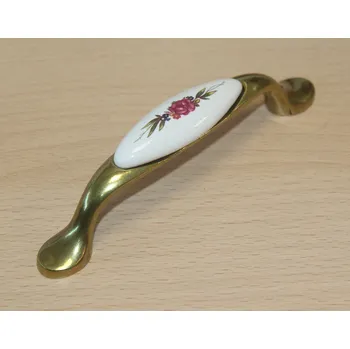 Nábytkové kování 11074 - úchyt 96mm mosaz - porcelánový kytka (11074 - úchyt 96mm mosaz - porcelánový kytka v povrchu mosaz. Jednoduchý a funkční doplněk do interiéru.)