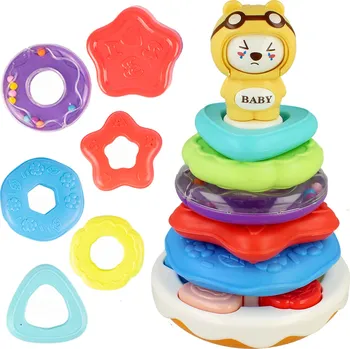 Hračka pro nejmenší Interaktivní Pyramida Medvídek Hrající Třídič pro Děti Stavebnice Chrastítko 12 dílů