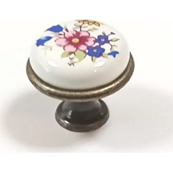 Nábytkové kování 17021 - OLIN 29mm staromosaz porcelán kytka (17021 - OLIN 29mm staromosaz porcelán kytka v povrchu mosaz. Vhodné řešení pro nábytek v interiéru.)