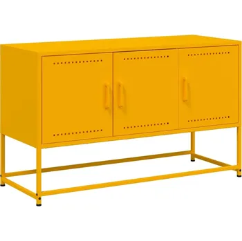 Televizní stolek Televizní stolek v industriálním stylu, Ocel, hořčicově žlutá, 100,5x39x60,5 cm