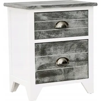 Noční stolek Dřevěný Noční Stolek se 2 zásuvkami, Bílo-Šedý, 38x28x45 cm