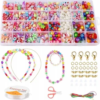 Dětské navlékací korálky ZESTAW DO ROBIENIA BRANSOLETEK KREATYWNY DÁREK KORÁLKY NA ŠPERKY DIY