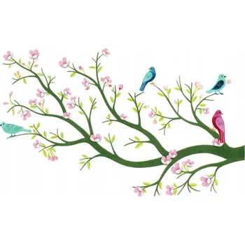 Samolepící dekorace 3D samolepka na zeď kvetoucí višeň a ptáci, Djeco - L