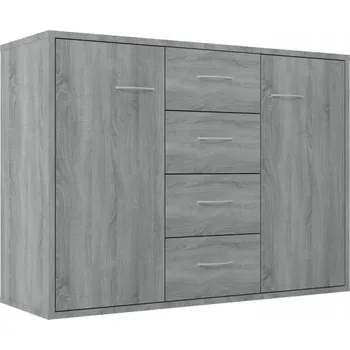 Komoda Minimalistická komoda šedá Dub Sonoma 88x30x65 cm se 4 zásuvkami a 2 dvířky