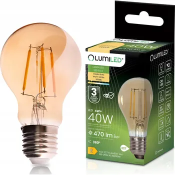 Žárovka LED ŽÁROVKA E27 A60 FILAMENT JANTAROVÁ 4W 470LM = 40W 2000K 360° LUMILED