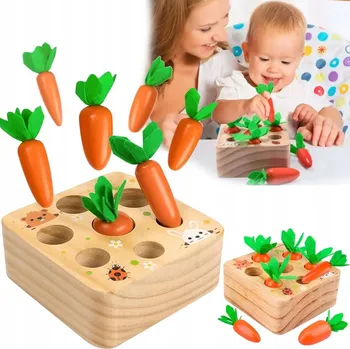 Dřevěná hračka DŘEVĚNÁ DOVEDNOSTNÍ HRA MONTESSORI MRKVE PRO DĚTI DÁREK