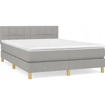 Postel Kontinentální postel světle šedá 203 x 144 x 78/88 cm s matrací 140 x 200 x
