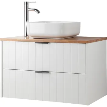 Policová skříň Závěsná skříňka pod umyvadlo Houseland Velora s deskou 80 cm bílá/dub