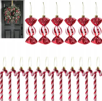 Vánoční dekorace VÁNOČNÍ BAŇKY OZDOBY LIZÁTKA NA STROMEČEK NEROZBITNÉ DEKORACE SADA 18 KS