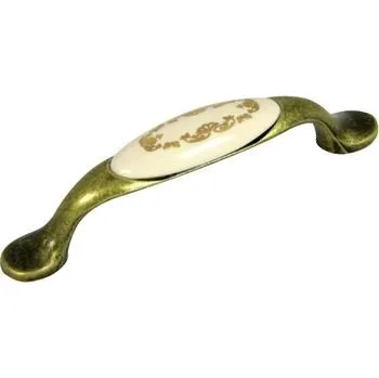 Nábytkové kování 82007 úchytka rozteč 96mm st.mos. porcelán. zlatý ornam (Nábytková úchytka s roztečí 96 mm. Jednoduchý a funkční doplněk do interiéru.)