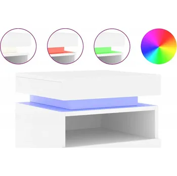 Noční stolek Noční stolek LED RGB, bílý, materiál na bázi dřeva, 40 x 39 x 48,5 cm