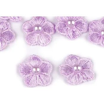 Vyšívaný květ Ø2 cm s perlou, malé, 10 fialová sv.