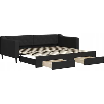 Pohovka Rozkládací pohovka s funkcí spaní a zásuvkami, černá, 223 x 192,5 x 67 cm
