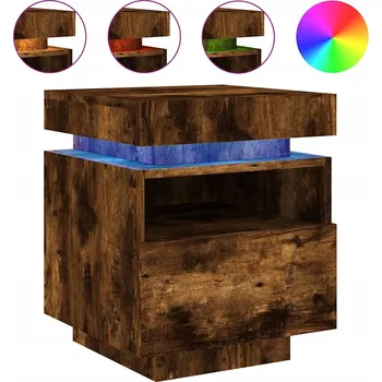 Noční stolek Noční stolek s RGB LED podsvícením, dřevěný materiál, kouřový