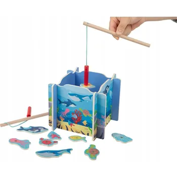 Dřevěná hračka PLAYTIVE DOVEDNOSTNÍ HRA RYBAŘSKÉ DŘEVĚNÉ RYBKY 20 DÍLŮ
