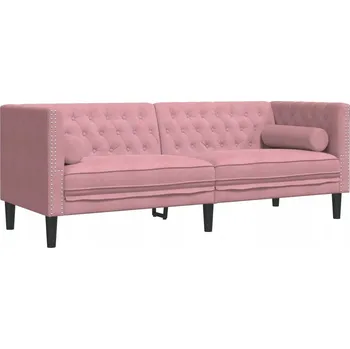 Pohovka Třímístná pohovka Chesterfield, samet, růžová, 194 x 74,5 x 70,5 cm