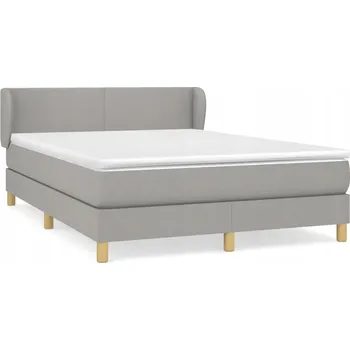 Postel Kontinentální postel světle šedá 203 x 147 x 78/88 cm s matrací 140 x 200 x