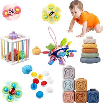 Hračka pro nejmenší Senzorická Hračka Montessori Antistresová Bezpečnost pro děti 6v1