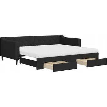 Pohovka Rozkládací pohovka s úložným prostorem černá se 2 zásuvkami, 223 x 100 x 67 cm