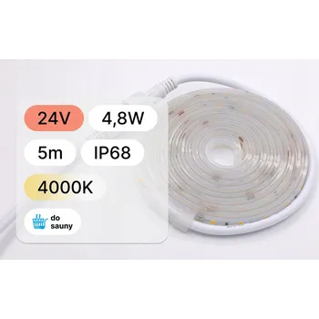 LED osvětlení LED pásek SMD 5m 24V 4,8W 60LED IP68 do sauny neutrální bílá 4000K