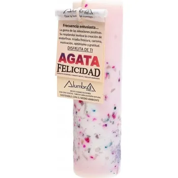 Svíčka Ručně vyráběná rituální svíčka s achátem - ŠTĚSTÍ