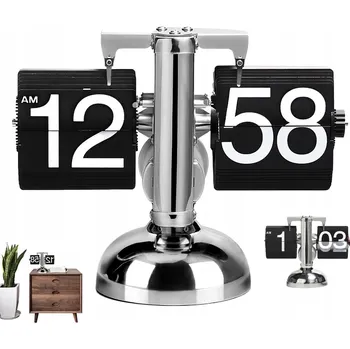 Hodiny PŘEKLÁPĚCÍ HODINY STOJÍCÍ 24H STOLNÍ RETRO VHODNÉ DO LOŽNICE STŘÍBRNÉ