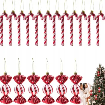 Vánoční dekorace VÁNOČNÍ BAŇKY OZDOBY LIZÁTKA NA STROMEČEK NEROZBITNÉ DEKORACE SADA 18 KS