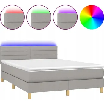 Postel Kontinentální postel s matrací a LED diodami, světle šedá, 193x144x78/88 cm