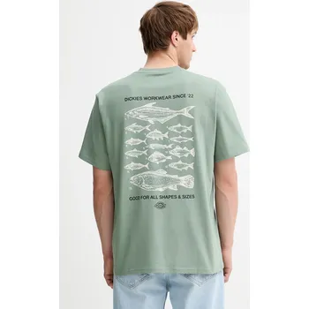 Bavlněné tričko Dickies pánské, zelená barva, s potiskem, DK0A87QG 07X, vel. XL