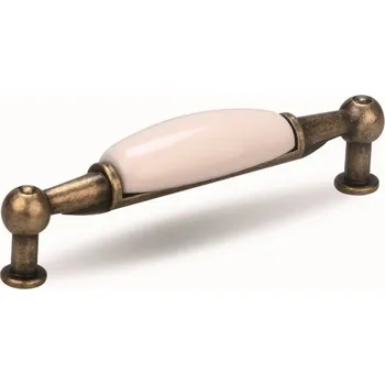 Nábytkové kování 44019 úchytka rozteč 96mm staromosaz porcelán béžový (Nábytková úchytka s roztečí 96 mm v povrchu mosaz. Vhodné řešení pro nábytek v interiéru.)