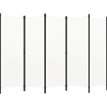 Paraván Paraván 5-křídlový z tkaniny a železa, bílý, 250 x 180 cm, panel 46,5 x 175